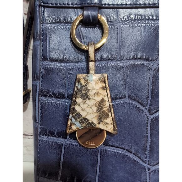 G.I.L.I. Blue Python Snake Croc Embossed Leather Tassel Shoulder Crossbody Bag - Picture 2 of 11